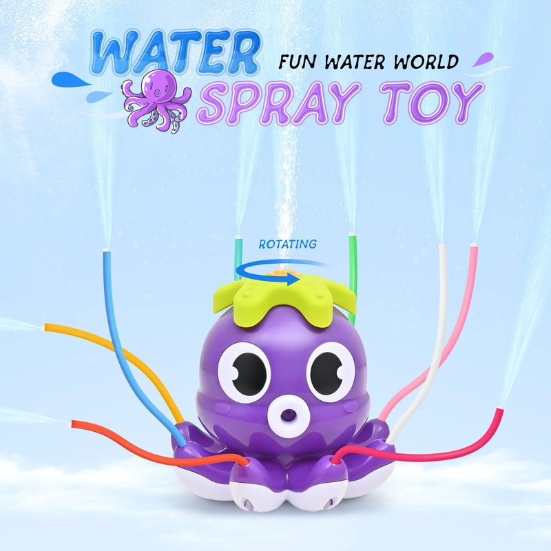 Rotating Octopus Splash Sprinkler Toy For Kids Outdoor Water Play Backyard Fun 3