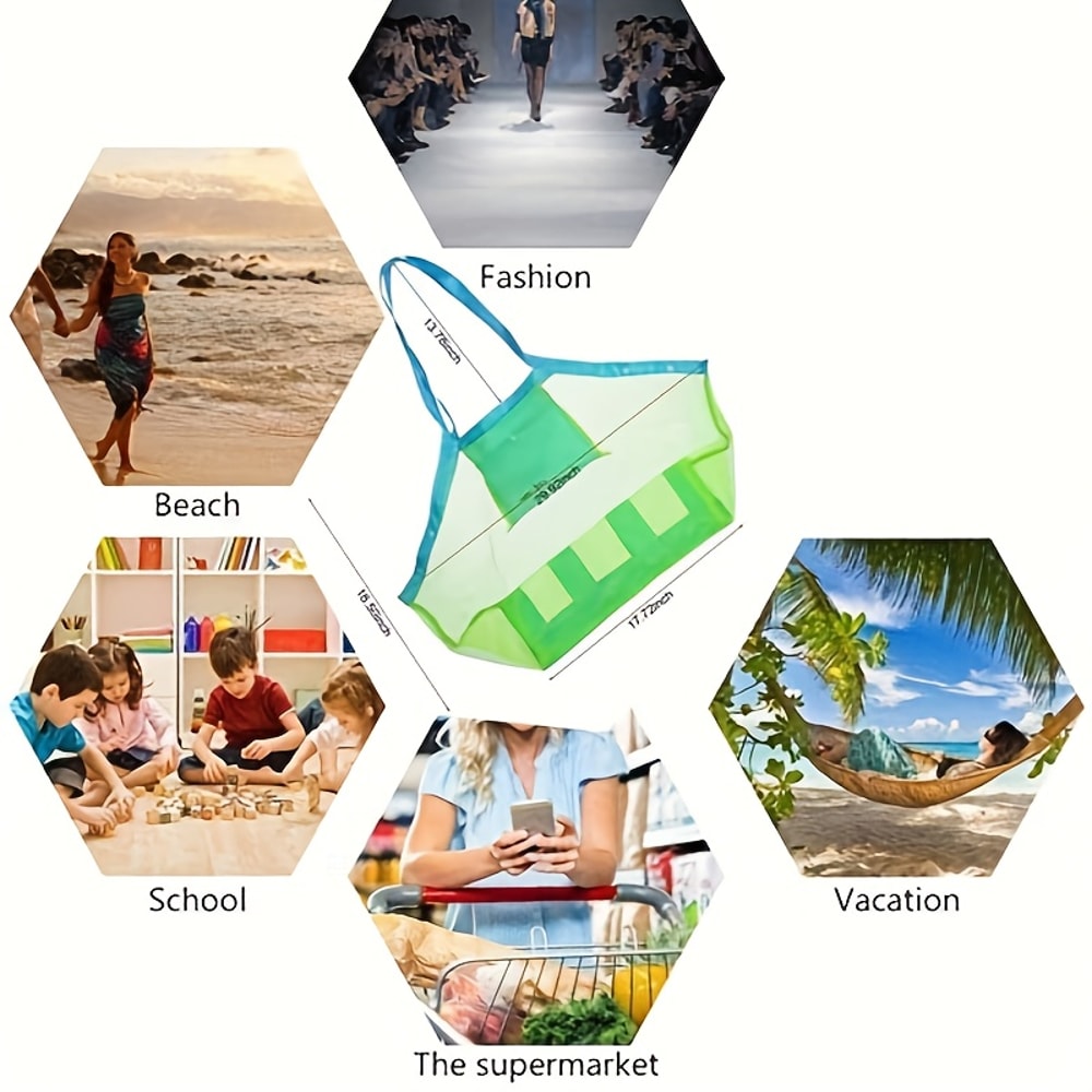Large Mesh Beach Toy Bag For Kids Sand Toy Storage Tote With Pockets For Seashell Collecting 2