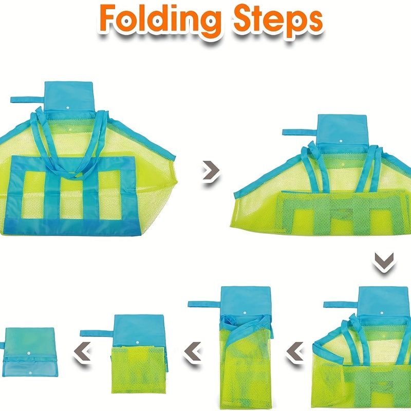 Large Mesh Beach Toy Bag For Kids Sand Toy Storage Tote With Pockets For Seashell Collecting 3