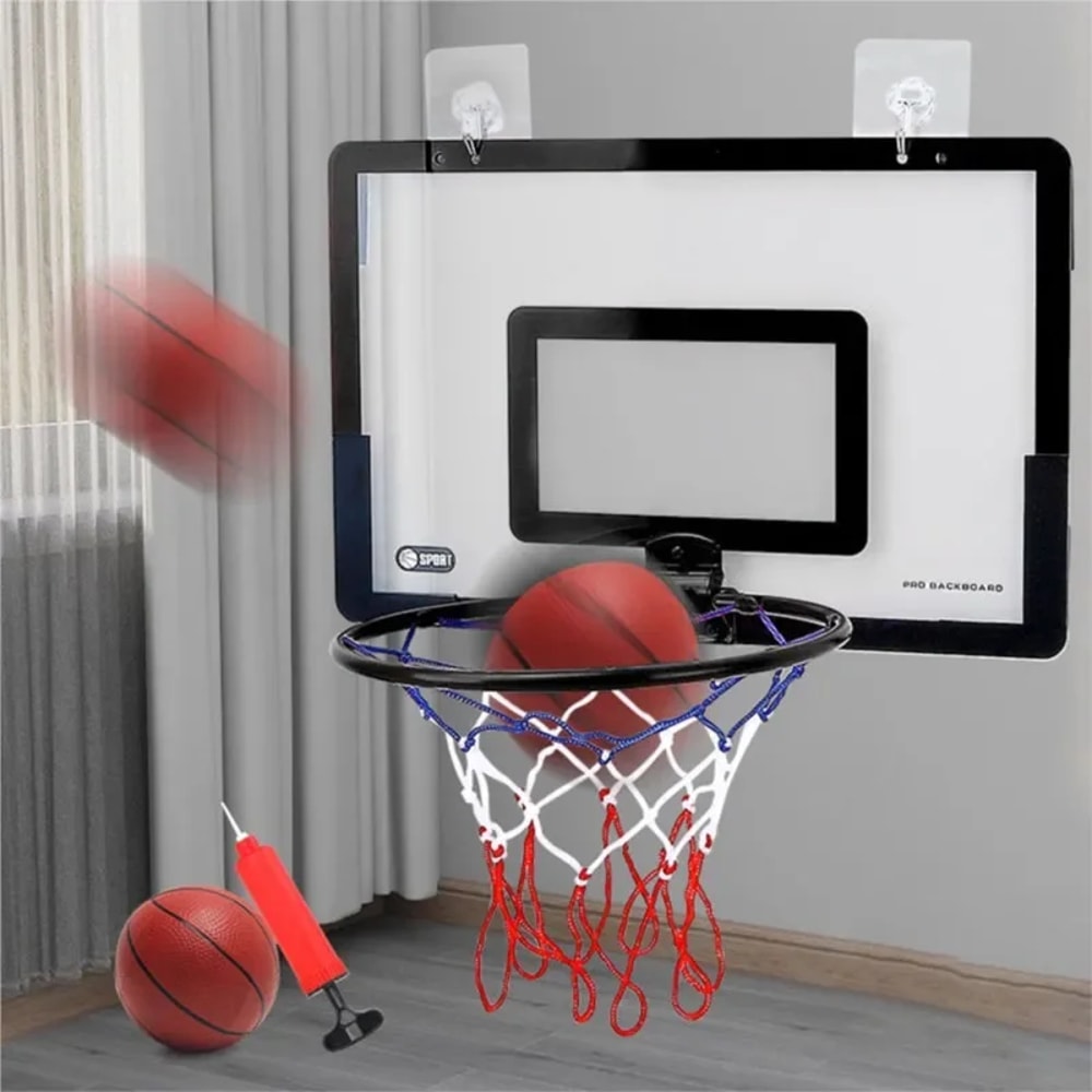 Indoor Kids Basketball Hoop Set Wall Mounted No Drill Basketball Game For Home Play 0