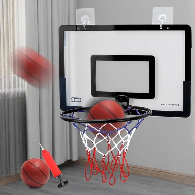 Indoor Kids Basketball Hoop Set Wall Mounted No Drill Basketball Game For Home Play 0