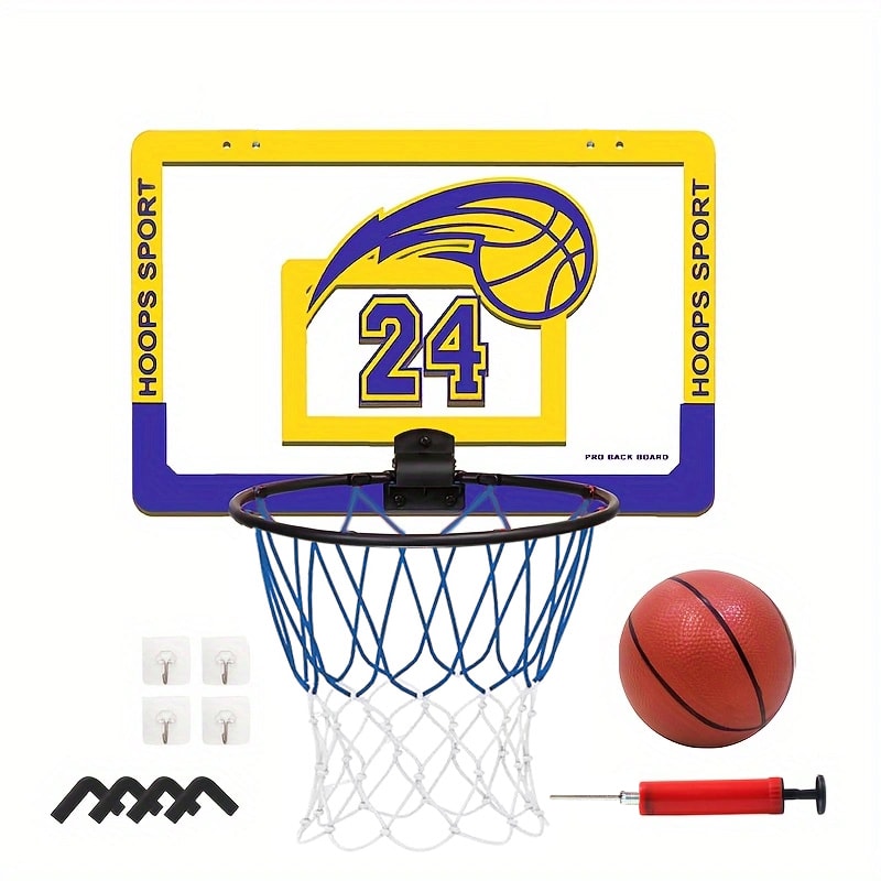 Indoor Kids Basketball Hoop Set Wall Mounted No Drill Basketball Game For Home Play 6