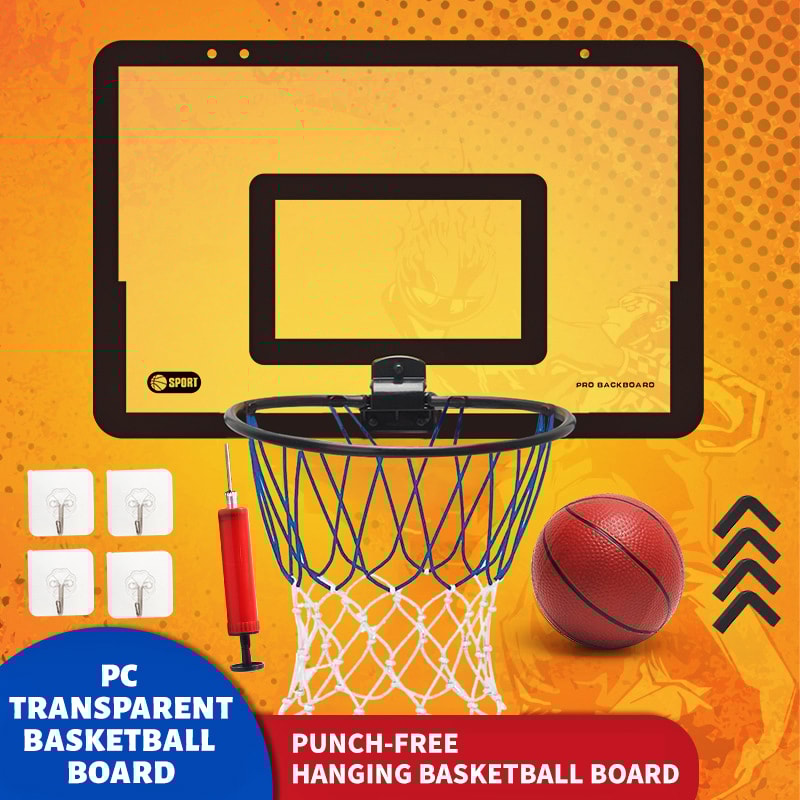 Indoor Kids Basketball Hoop Set Wall Mounted No Drill Basketball Game For Home Play 7