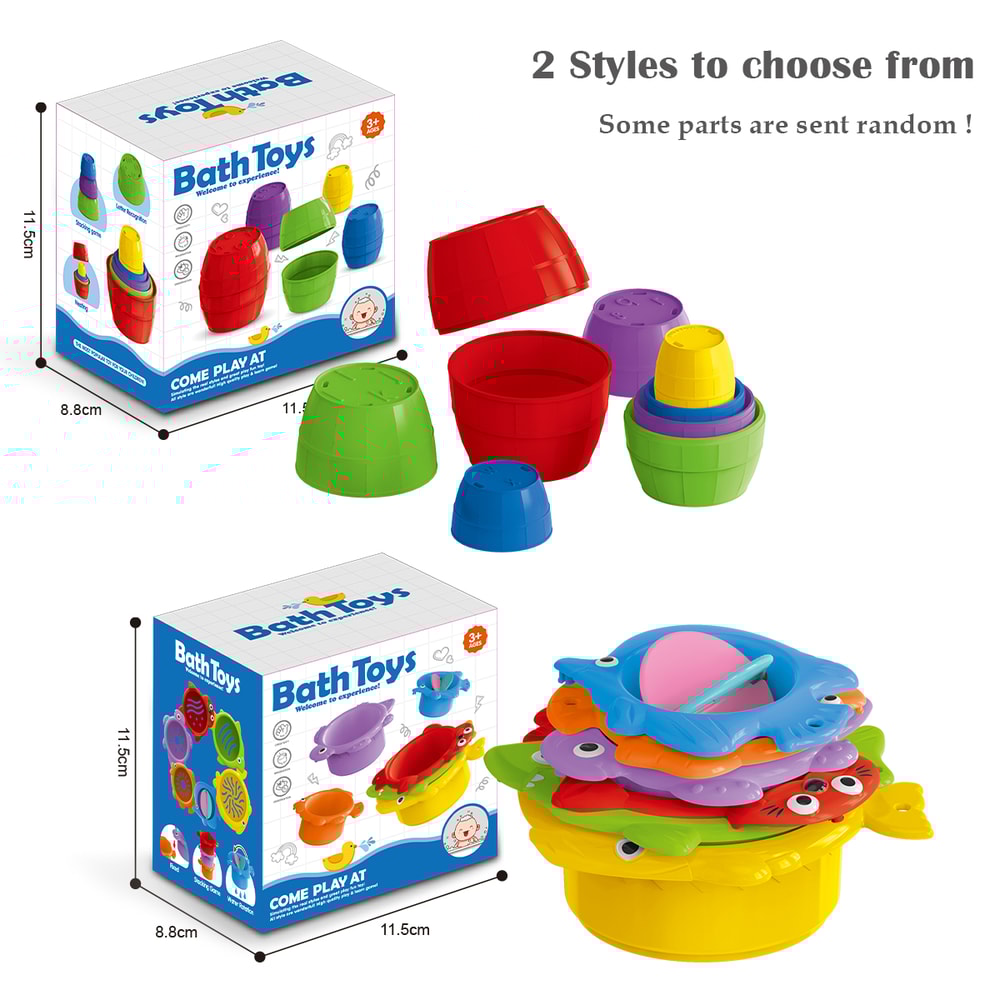 Toddler Bath Toys Stacking Cups Set, Kids Water Play Toys for Bath Beach Learning Fun