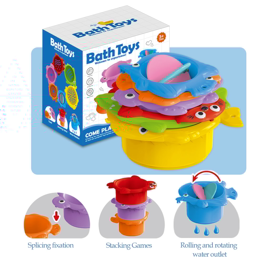 Toddler Bath Toys Stacking Cups Set, Kids Water Play Toys for Bath Beach Learning Fun