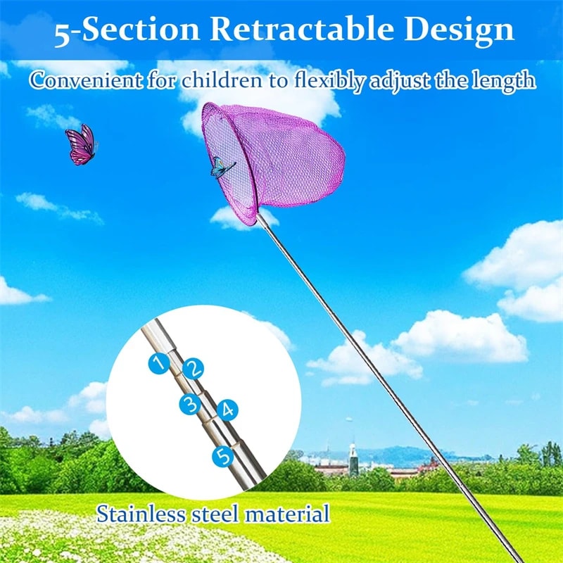 Retractable Kids Bug Catching Net Outdoor Butterfly Net with Telescopic Handle