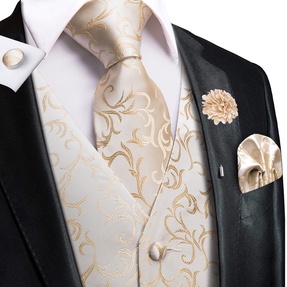 Men Formal Silk Vest Set With Jacquard Tie And Pocket Accessories 27