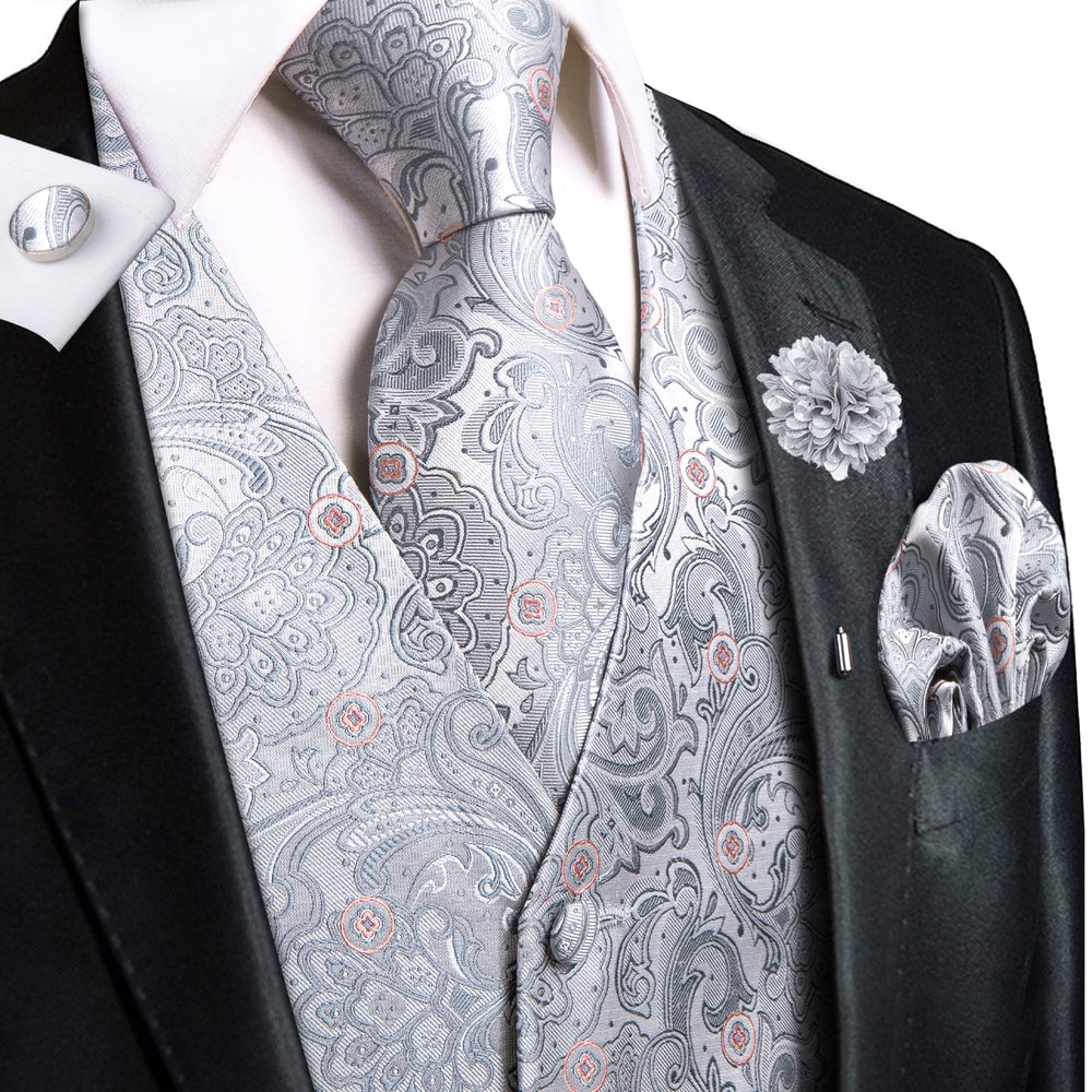Men Formal Silk Vest Set With Jacquard Tie And Pocket Accessories 24