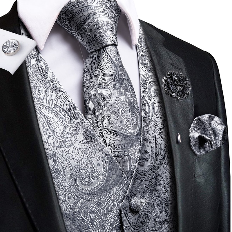 Men Formal Silk Vest Set With Jacquard Tie And Pocket Accessories 23