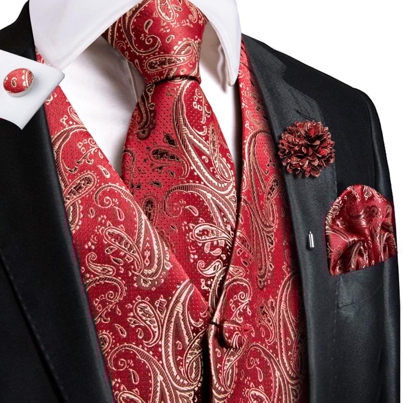 Men Formal Silk Vest Set With Jacquard Tie And Pocket Accessories 16