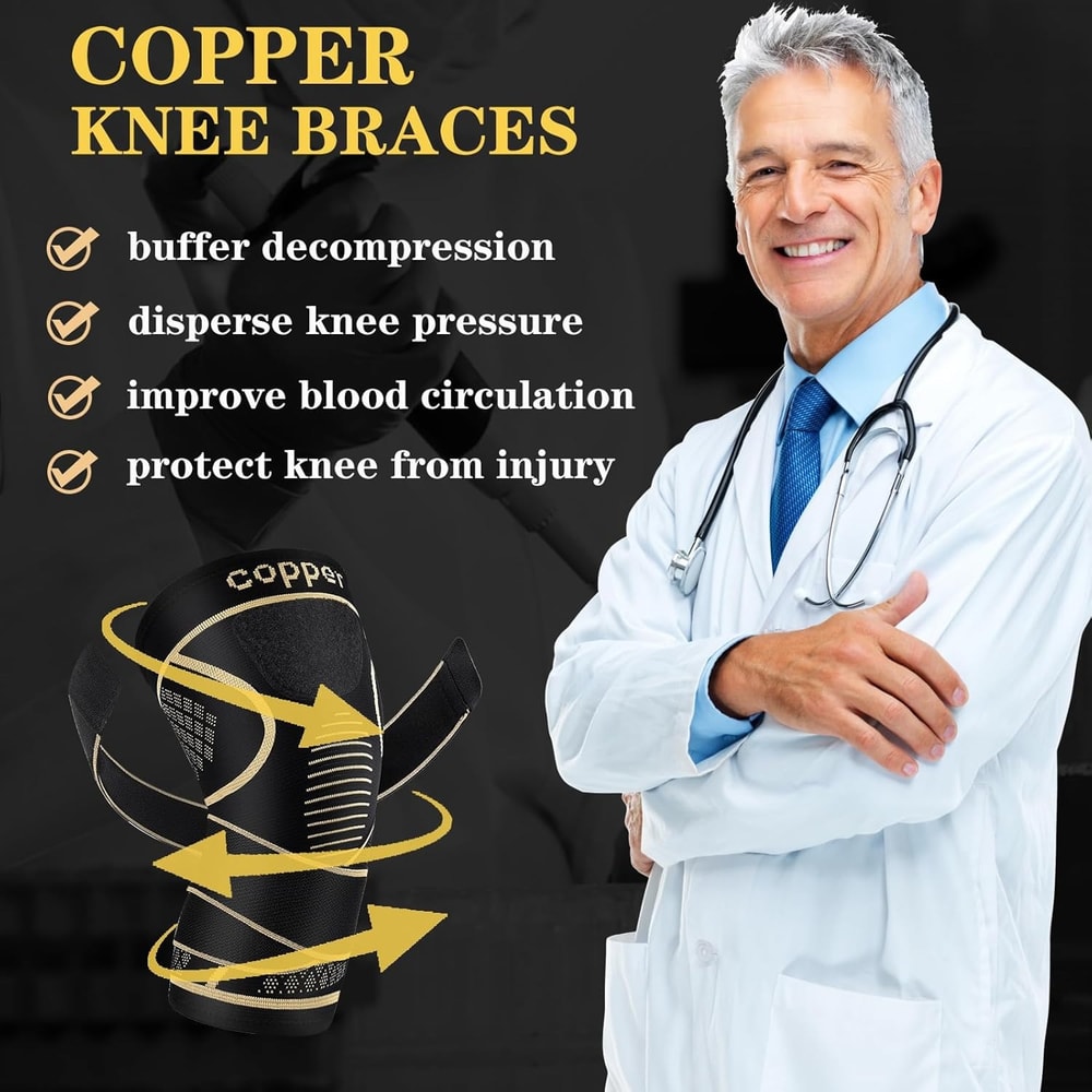 Copper Knee Brace with Adjustable Strap for Knee Pain Relief