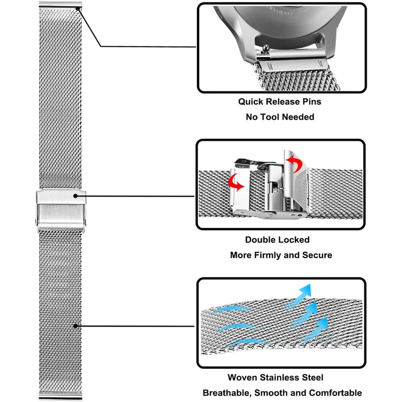 Universal Milanese Watch Band Quick Release Stainless Steel Mesh Strap 2