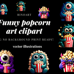 Popcorn Monsters Clipart Collection - Digital Download