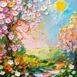 Spring Print, Flower Field Landscape Printable Art, Flower Meadow Oil Painting, Optimistic Painting decor, Summer x