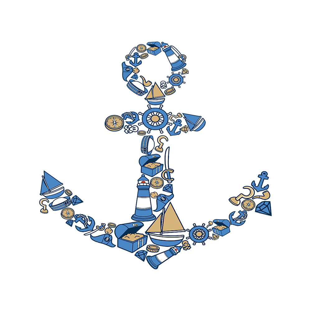 FUN ANCHER SHIRT. SEA SHELLS LIGHT HOUSE BOAT WHEEL HOOK.png