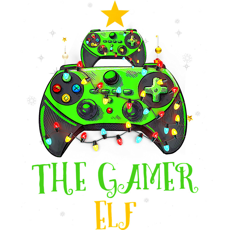 Funny Gamer Elf Christmas Tree Lights Matching Family Group98.png