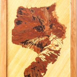 kitten cat portrait inlay framed mosaic wood panel ready to hang home wall decor boho art wood decor ready to hang eco
