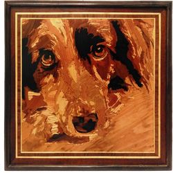 collie dog portrait inlay framed mosaic wood panel ready to hang home wall decor boho art wood decor ready to hang eco