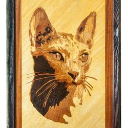 cat portrait inlay framed mosaic wood panel ready to hang home wall decor boho art wood decor ready to hang eco wood gif