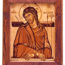 jesus christ savior on cross greec orthodox byzantine christian our lord wood icon wall wood mosaic religious art