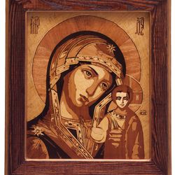 mother mary art orthodox byzantine christian wood icon of the virgin mary of kazan home decor wall wood mosaic religious