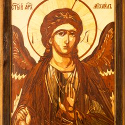 archangel michael icon orthodox byzantine christian wood icon home decor wall wood mosaic religious art veneer panel