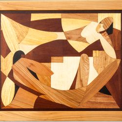 Pair Love wood mosaic marquetry inlay panel cubism boho framed home wall decor wall art hanging wood decor love
