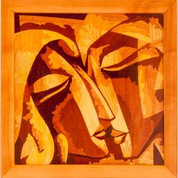 love wood mosaic marquetry inlay panel boho framed home wall decor wall art hanging wood decor love ready to hang eco