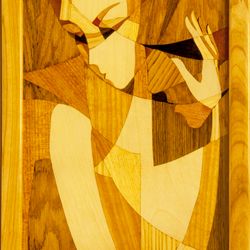 Cubism wood mosaic marquetry inlay panel boho framed home wall decor wall art hanging wood decor love ready to hang eco