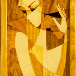 cubism wood mosaic marquetry inlay panel boho framed home wall decor wall art hanging wood decor love ready to hang eco