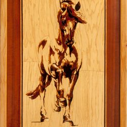 Horse wood veneer inlay marquetry wall art framed panel home decor eco gift wood mosaics intarsia framed eco picture