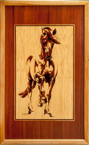 Horse wood veneer inlay marquetry wall art framed panel home decor eco gift wood mosaics intarsia framed eco picture