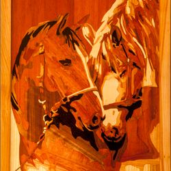 Horse wood mosaic picture veneer inlay marquetry wall art framed panel home decor eco gift wood mosaic intarsia