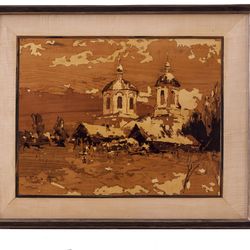 Church landscape Vintage home decor rustic style marquetry inlay framed picture wall art panel home decor eco gift wood