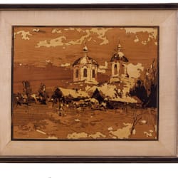 church landscape vintage home decor rustic style marquetry inlay framed picture wall art panel home decor eco gift wood
