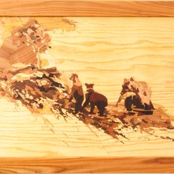 Bears landscape Vintage home decor rustic style marquetry inlay framed picture wall art panel home decor eco gift wood