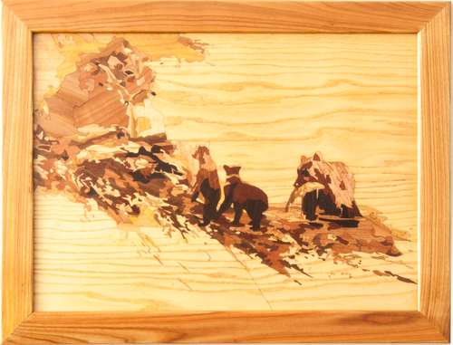 Bears landscape Vintage home decor rustic style marquetry inlay framed picture wall art panel home decor eco gift wood