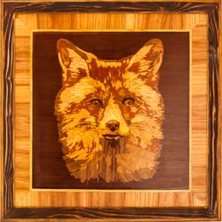 Fox portrait wildlife wood mosaic wild nature eco gift inlay framed panel wall hanging home decor art wood decor ready