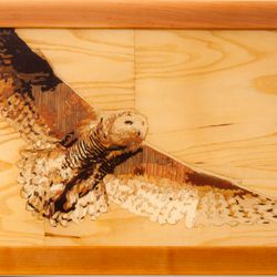 Snow owl bird wildlife wood mosaic wild nature eco gift inlay framed panel wall hanging home decor art wood decor ready