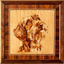 fox terrier dog portrait inlay framed mosaic wood panel ready to hang home wall decor boho art wood decor ready to hang