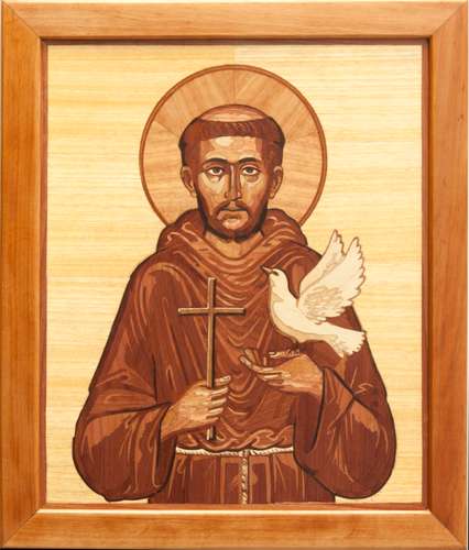 St Francis Greec Byzantine Christian Wood Icon Home Decor Wall wood mosaic religious art veneer panel