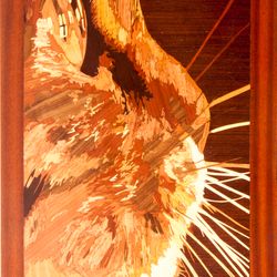 cat near window portrait inlay framed mosaic wood panel ready to hang home wall decor boho art wood decor ready to hang