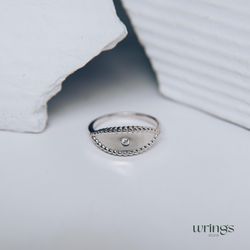 Unique Oval Silver Promise Ring for Her Spoon Style with CZ Simulated Diamond Spoon Style