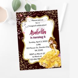 Belle Beauty and The Beast Birthday Party Invitation Gold Confetti - Digital File