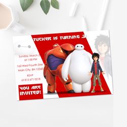 big hero 6 baymax birthday party invitation robot hiro - digital file