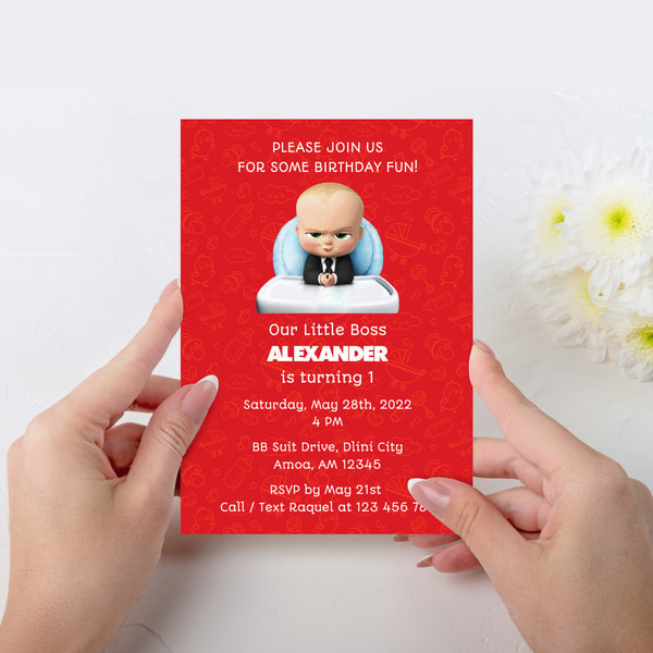Boss Baby 1st Birthday Party Invitation Red Baby Patterns | Inspire Uplift