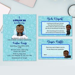 Boss Baby Party Baby Shower Invitation Book Raffle Book Request Set African American Baby - Digital File