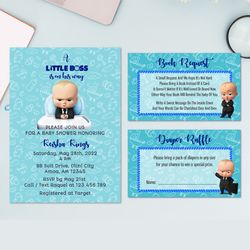 Boss Baby Party Invitation Book Raffle Book Request Set White Baby on High Chair - Digital File