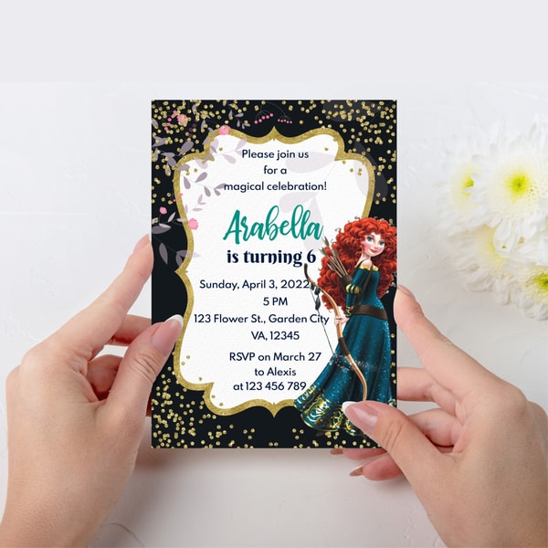 Merida Brave Invitation Princess Merida of Brave Birthday Party Invitation Gold | Inspire Uplift