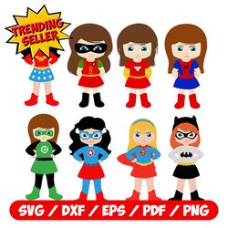super girls clipart svg, superhero clipart friends, girl power clipart, superheroines, superhero download png file